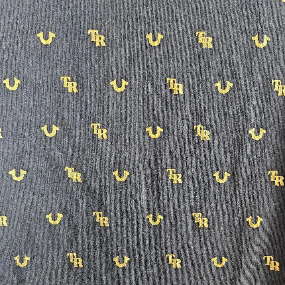 True Religion Men's All Over Monogram Tee T-Shirt Black and Gold Size Medium